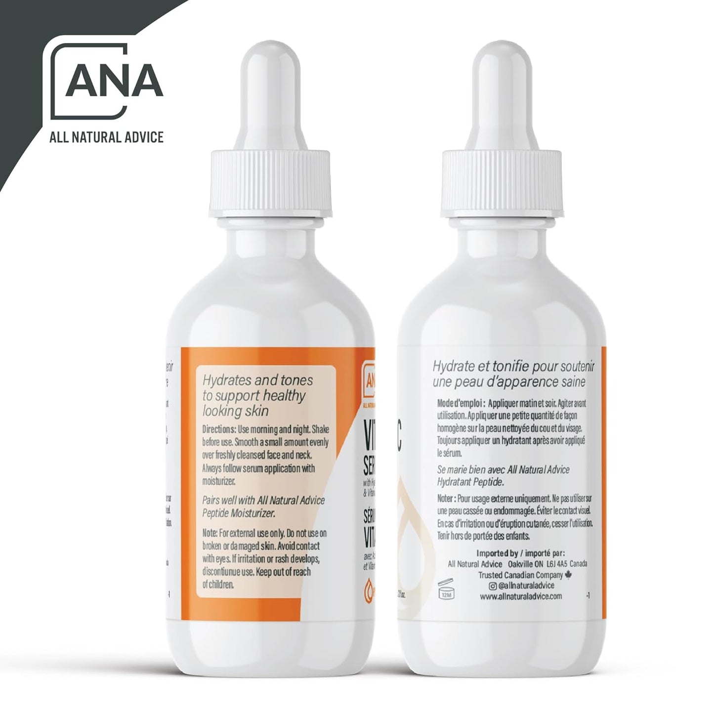 AuroraSt Natural Advice Vitamin C Serum 30mL | 20% Vitamin C Face Serum Solution with Organic Botanicals, Hyaluronic Acid & Vitamin E | UV-Shielding Glass Bottle with Dropper | Canadian Skin Care