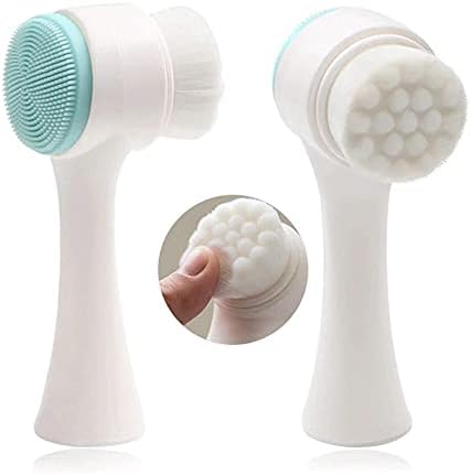 Aurora Facial Brush Cleansing, Double Sided Face Wash Brush with Face Massage Brush, Ultra Soft Manual Exfoliation, Deep Cleansing, Blackhead Removal and Massage Blue