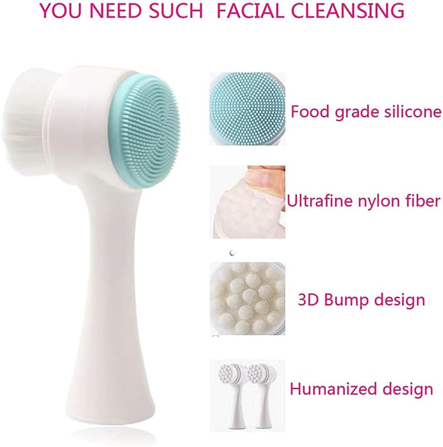 Aurora Facial Brush Cleansing, Double Sided Face Wash Brush with Face Massage Brush, Ultra Soft Manual Exfoliation, Deep Cleansing, Blackhead Removal and Massage Blue
