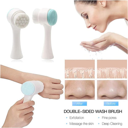 Aurora Facial Brush Cleansing, Double Sided Face Wash Brush with Face Massage Brush, Ultra Soft Manual Exfoliation, Deep Cleansing, Blackhead Removal and Massage Blue