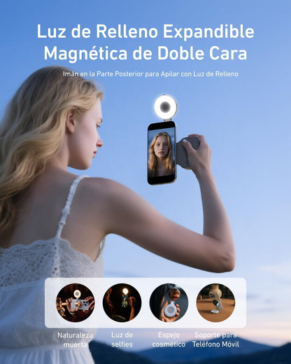 AuroTELESIN Fun Shot Handle Grip Movil + TELESIN C03 Magnético Selfie Luz (Plata) Conjunto, Compatible con iPhone/Android, para Selfies/Fotografía/Zoom Llamadas