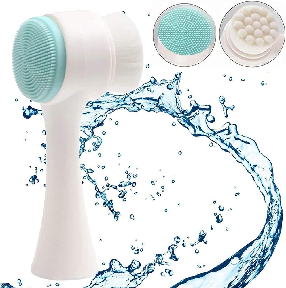 Aurora Facial Brush Cleansing, Double Sided Face Wash Brush with Face Massage Brush, Ultra Soft Manual Exfoliation, Deep Cleansing, Blackhead Removal and Massage Blue