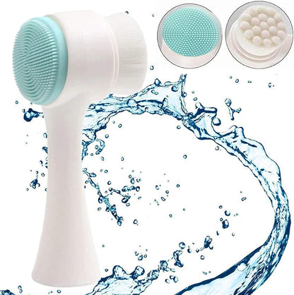 Aurora Facial Brush Cleansing, Double Sided Face Wash Brush with Face Massage Brush, Ultra Soft Manual Exfoliation, Deep Cleansing, Blackhead Removal and Massage Blue