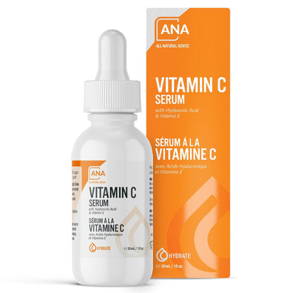AuroraSt Natural Advice Vitamin C Serum 30mL | 20% Vitamin C Face Serum Solution with Organic Botanicals, Hyaluronic Acid & Vitamin E | UV-Shielding Glass Bottle with Dropper | Canadian Skin Care