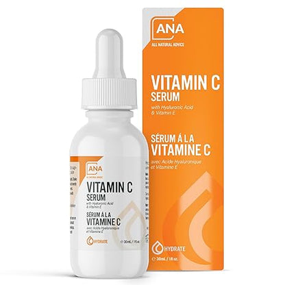 AuroraSt Natural Advice Vitamin C Serum 30mL | 20% Vitamin C Face Serum Solution with Organic Botanicals, Hyaluronic Acid & Vitamin E | UV-Shielding Glass Bottle with Dropper | Canadian Skin Care