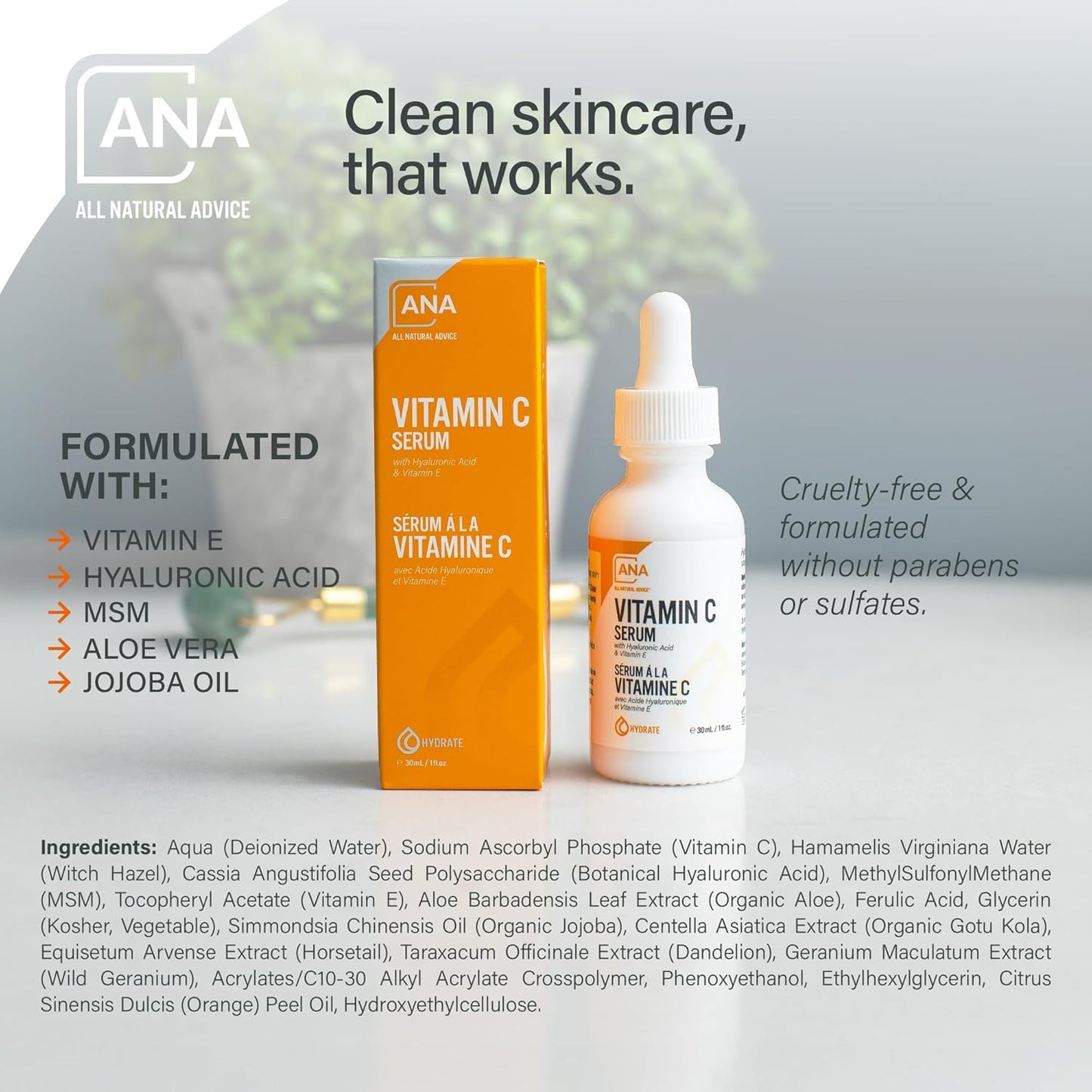 AuroraSt Natural Advice Vitamin C Serum 30mL | 20% Vitamin C Face Serum Solution with Organic Botanicals, Hyaluronic Acid & Vitamin E | UV-Shielding Glass Bottle with Dropper | Canadian Skin Care