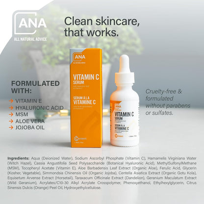 AuroraSt Natural Advice Vitamin C Serum 30mL | 20% Vitamin C Face Serum Solution with Organic Botanicals, Hyaluronic Acid & Vitamin E | UV-Shielding Glass Bottle with Dropper | Canadian Skin Care