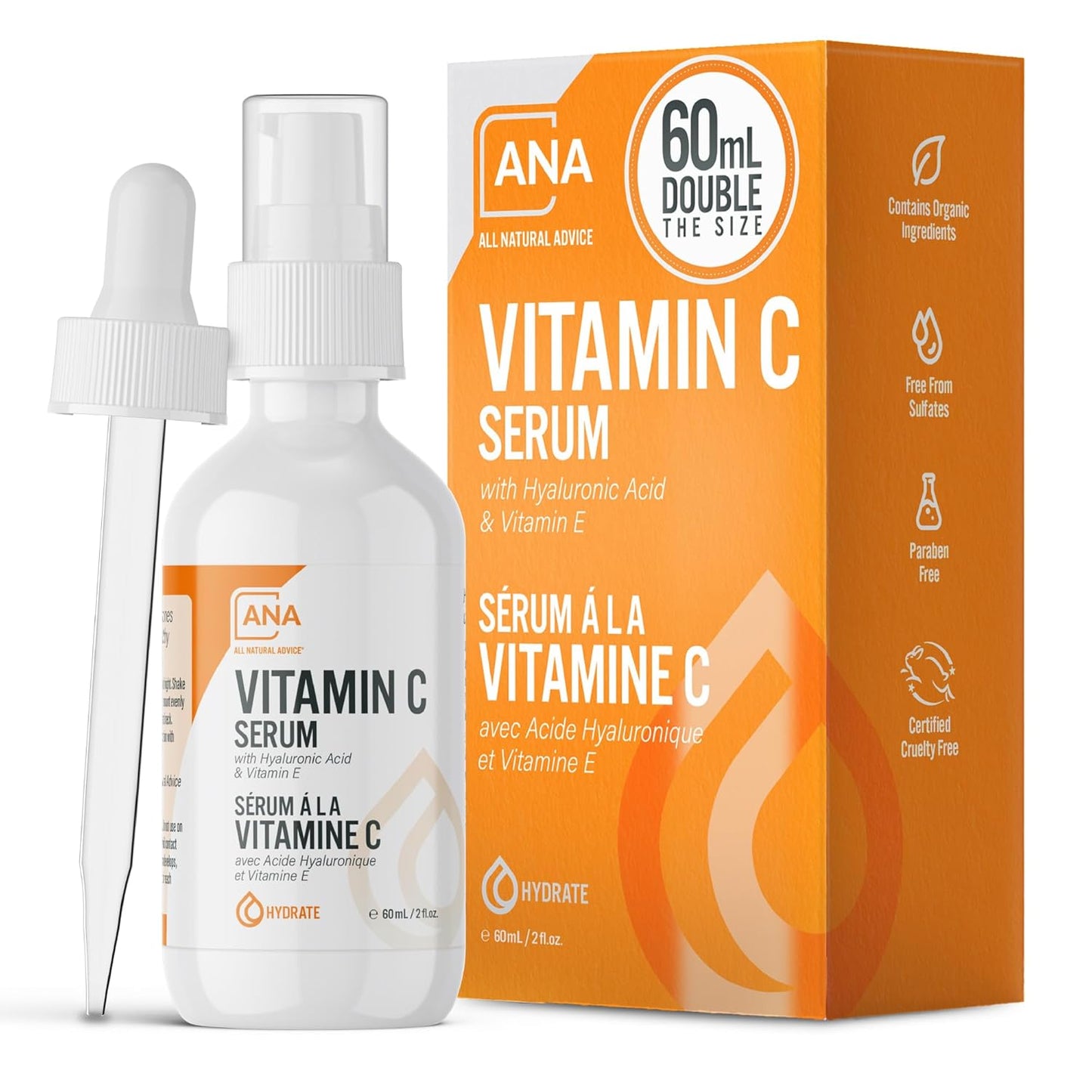AuroraSt Natural Advice Vitamin C Serum 30mL | 20% Vitamin C Face Serum Solution with Organic Botanicals, Hyaluronic Acid & Vitamin E | UV-Shielding Glass Bottle with Dropper | Canadian Skin Care