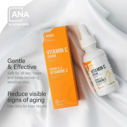 AuroraSt Natural Advice Vitamin C Serum 30mL | 20% Vitamin C Face Serum Solution with Organic Botanicals, Hyaluronic Acid & Vitamin E | UV-Shielding Glass Bottle with Dropper | Canadian Skin Care